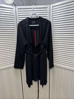 Black Tie-Waist Trench Coat for Women